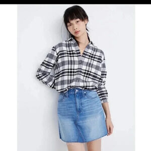 MADEWELL Rigid Frayed Hem Denim Jeans Cotton A-Line Mini Skirt(27)